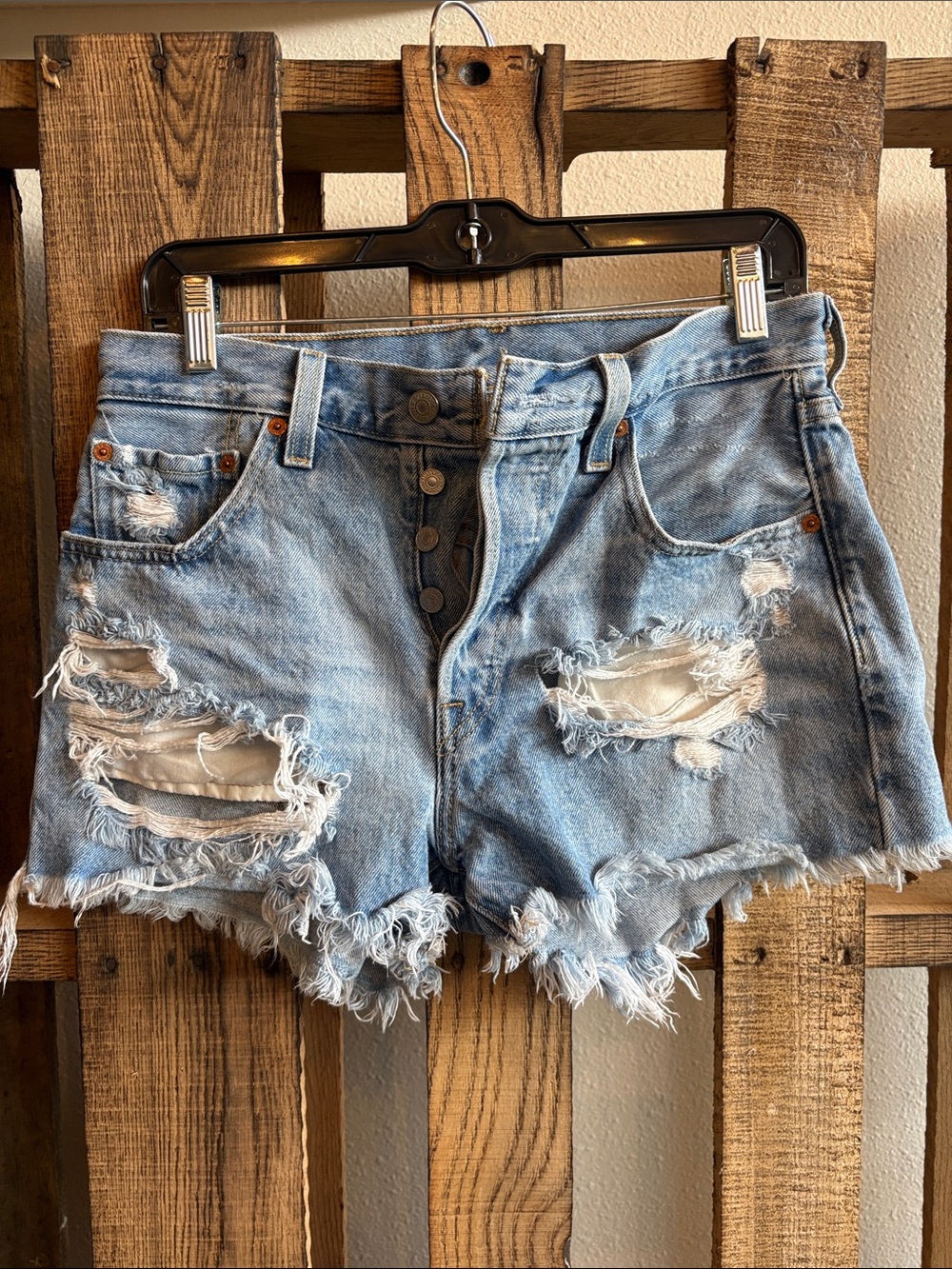 Levi's Light Blue Distressed Denim Cutoff Shorts